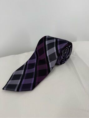 Perry Ellis Purple and Black Plaid Tie